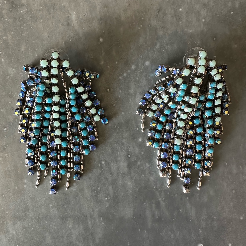 Dannijo Blue / Turquoise Cecile Rhinestone Chandelier Earrings